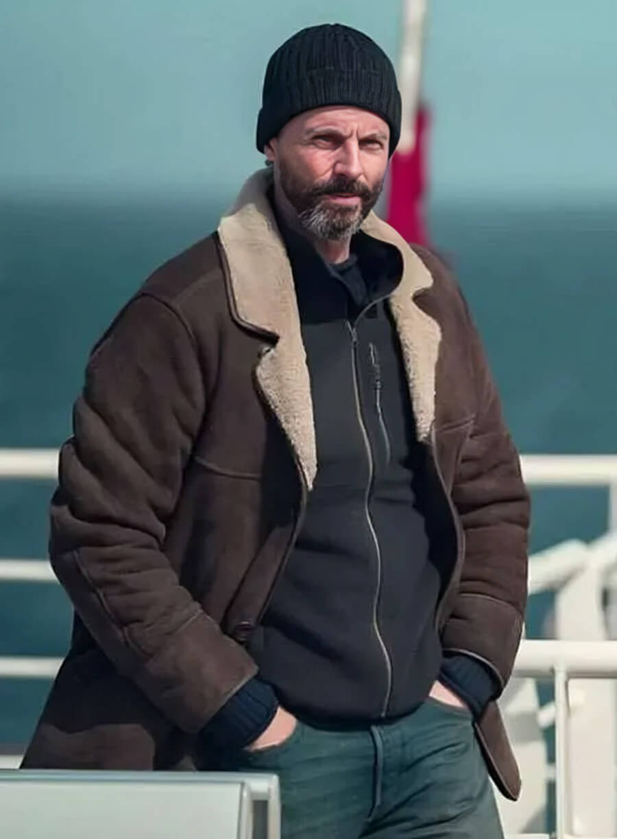 Matthew Goode Dept. Q Shearling Leather Coat