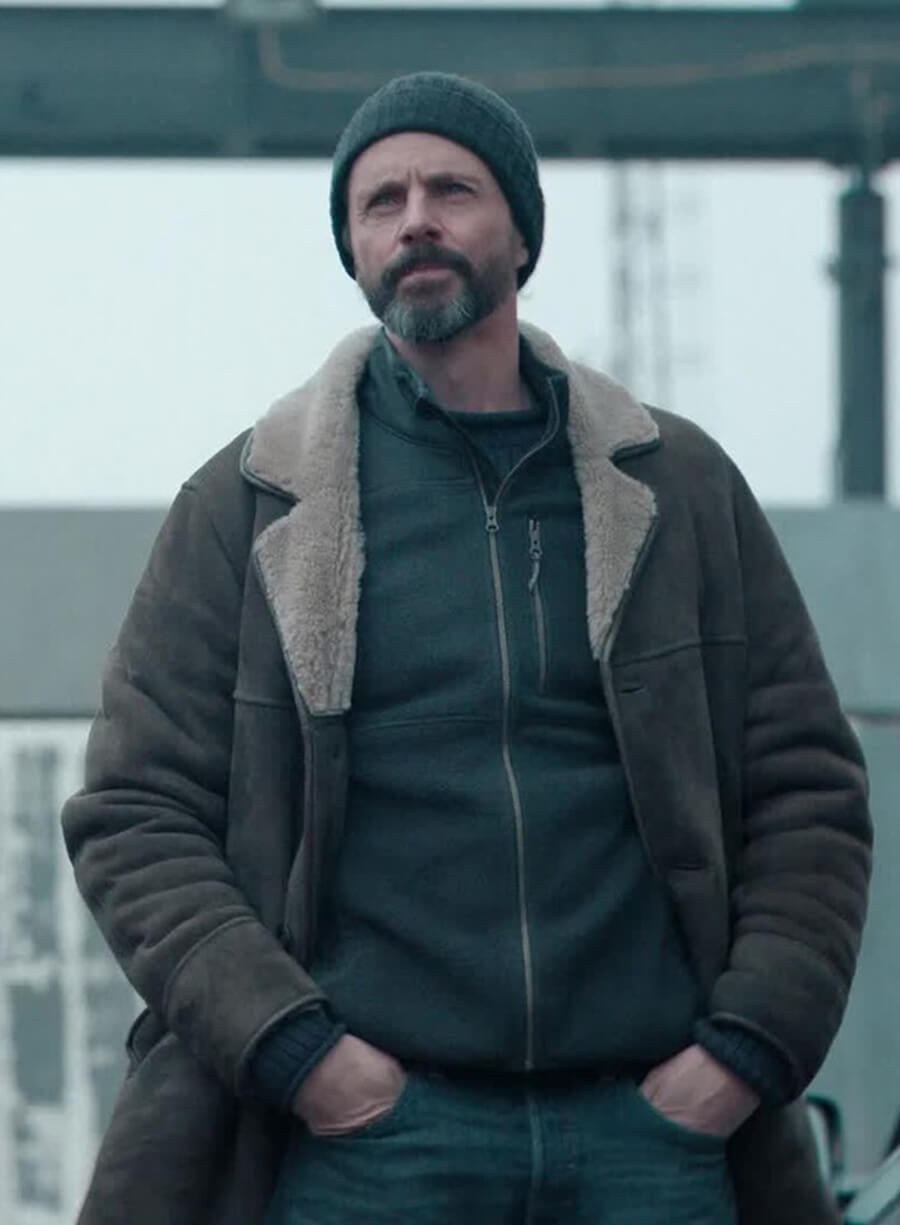 Matthew Goode Dept. Q Shearling Leather Coat
