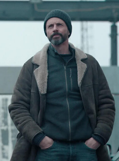 Matthew Goode Dept. Q Shearling Leather Coat