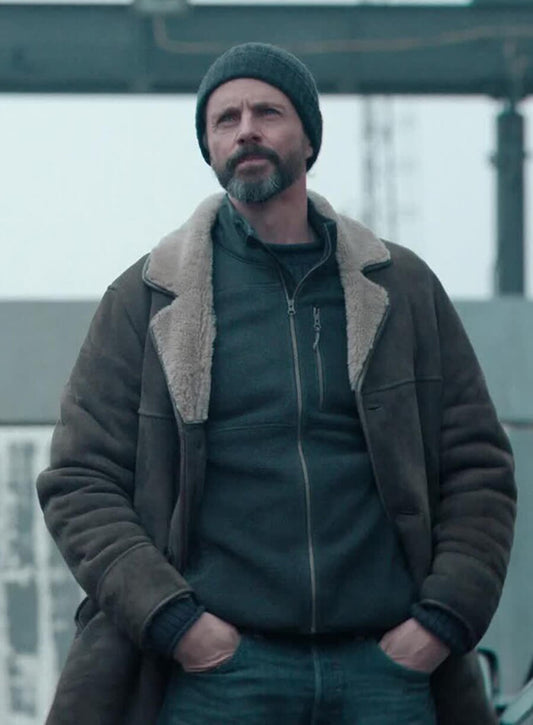 Matthew Goode Dept. Q Shearling Leather Coat