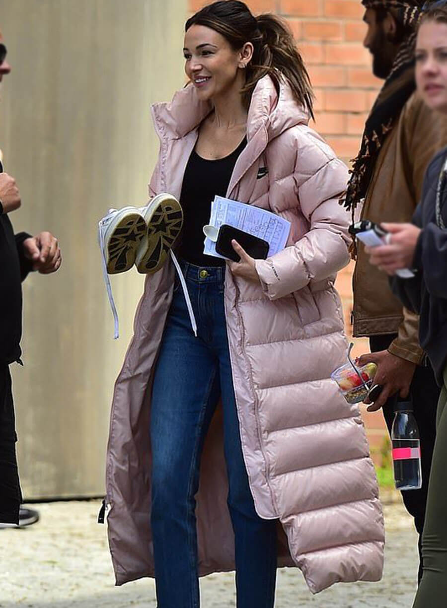 Maya Stern Fool Me Once Pink Puffer Long Coat