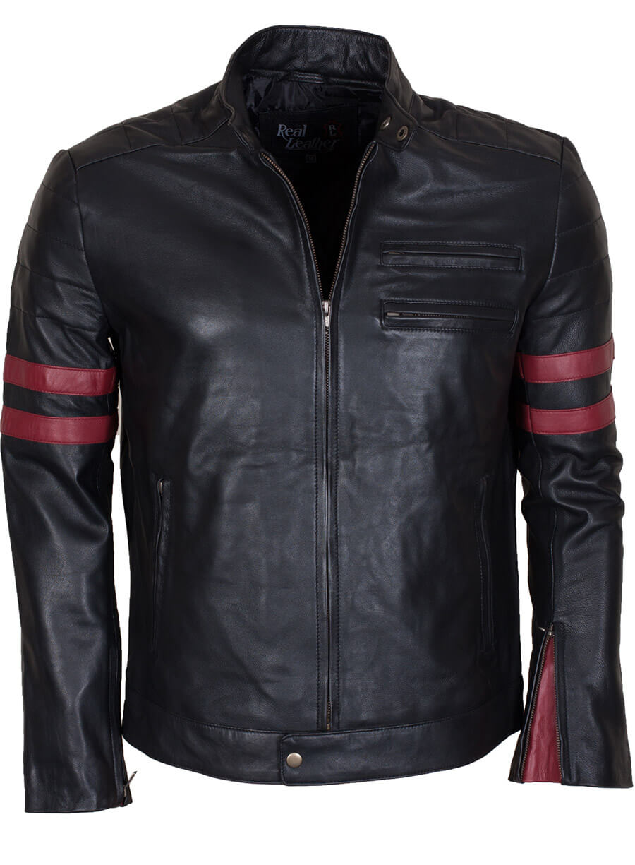 Mayhem Red Stripes Black Leather Jacket