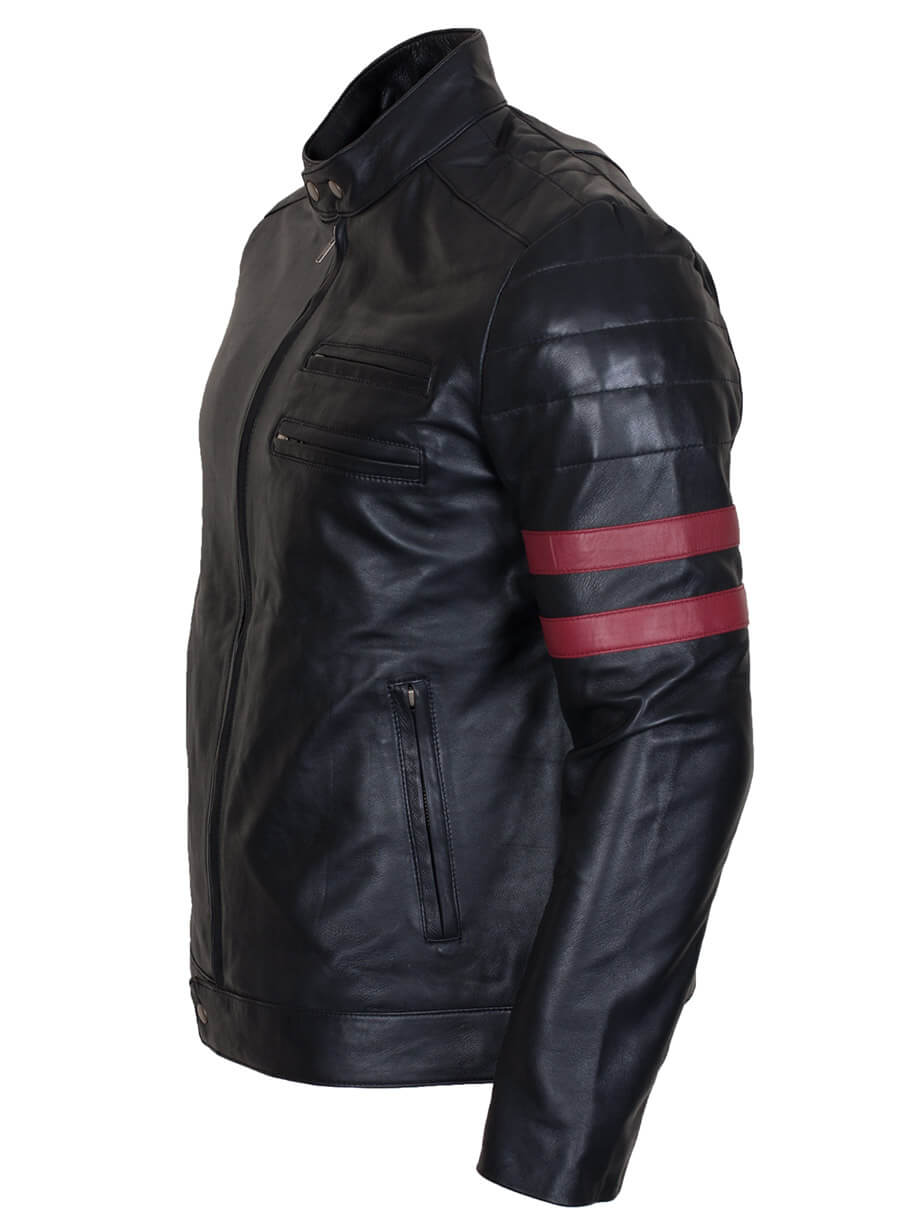 Mayhem Red Stripes Black Leather Jacket