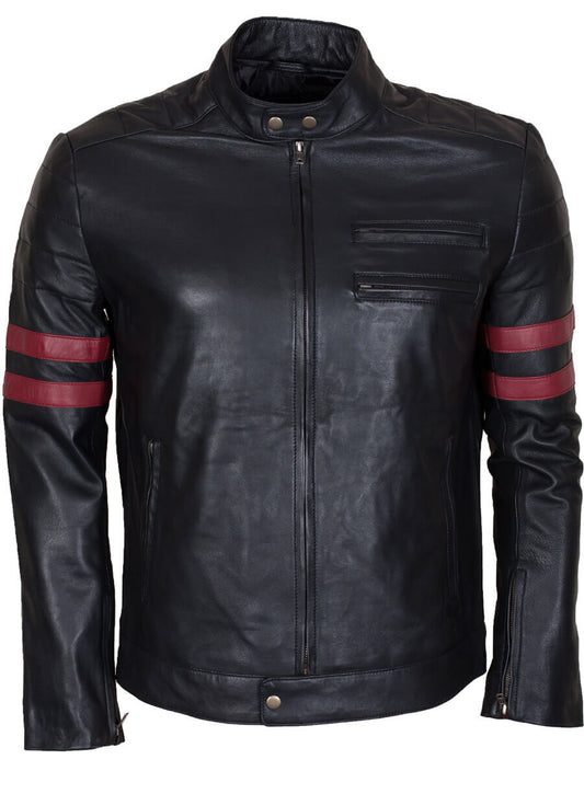 Mayhem Red Stripes Black Leather Jacket