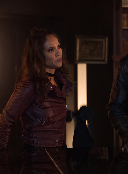 Mazikeen Lesley-Ann Brandt Lucifer Maroon Motorcycle  Jacket