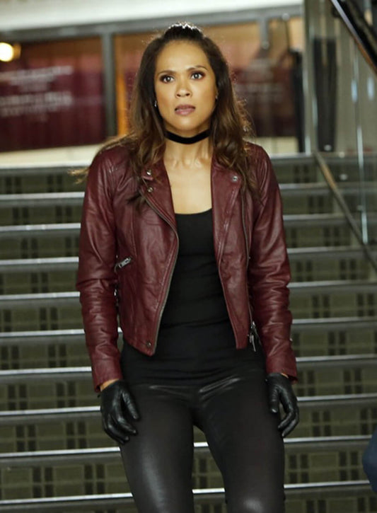 Mazikeen Lesley-Ann Brandt Lucifer Maroon Motorcycle  Jacket