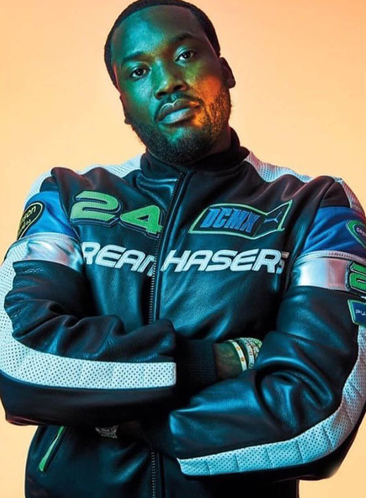 Meek Mill Black Leather Racing Jacket