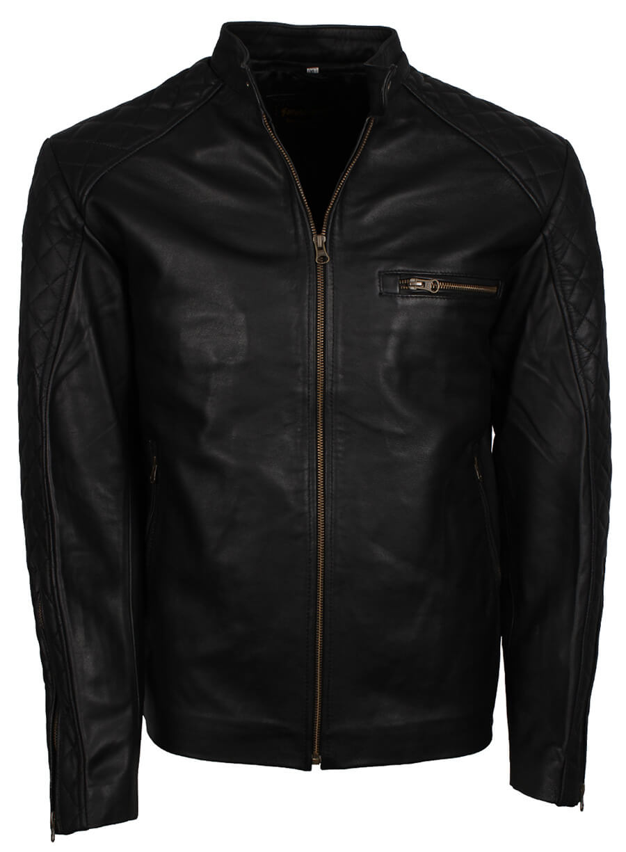Men Quilted Sleeves Black Fashion Leather Jacket