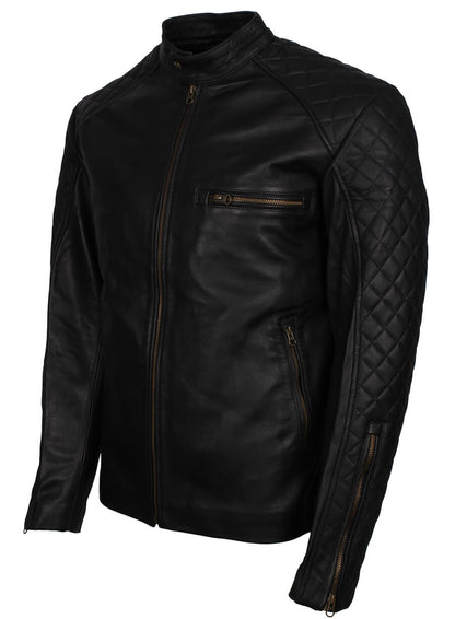 Men Quilted Sleeves Black Fashion Leather Jacket