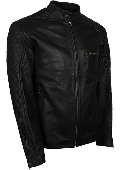 Men Quilted Sleeves Black Fashion Leather Jacket