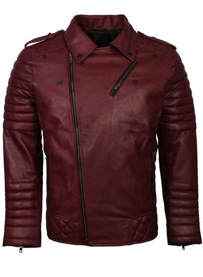Men's Biker Brando Maroon Leather Jacket