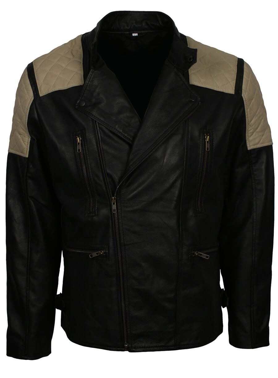 Men's Black Brando Style Biker Leather Jacket