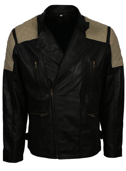 Men's Black Brando Style Biker Leather Jacket