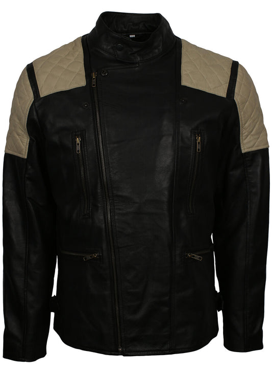 Men's Black Brando Style Biker Leather Jacket