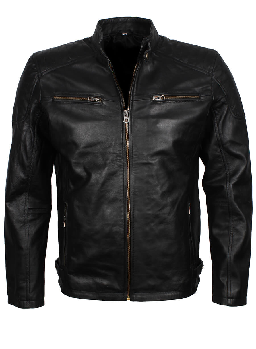 Men's Black Leather Quilted Jacket