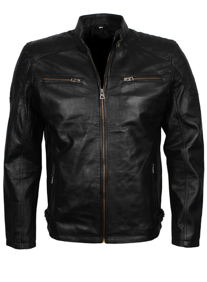 Men's Black Leather Quilted Jacket