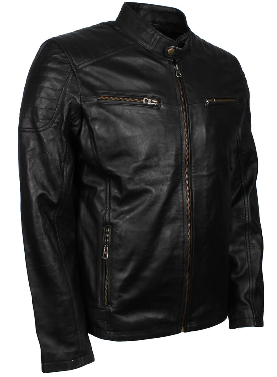 Men's Black Leather Quilted Jacket