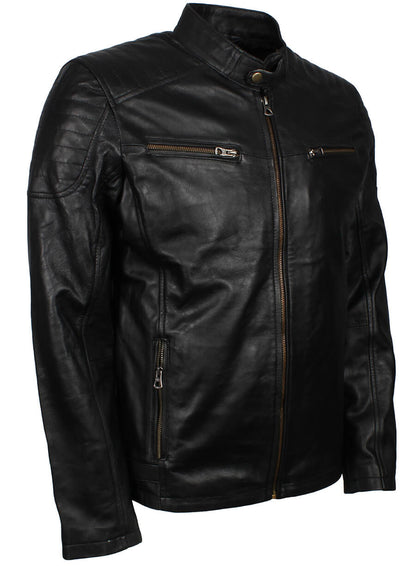 Men's Black Leather Quilted Jacket