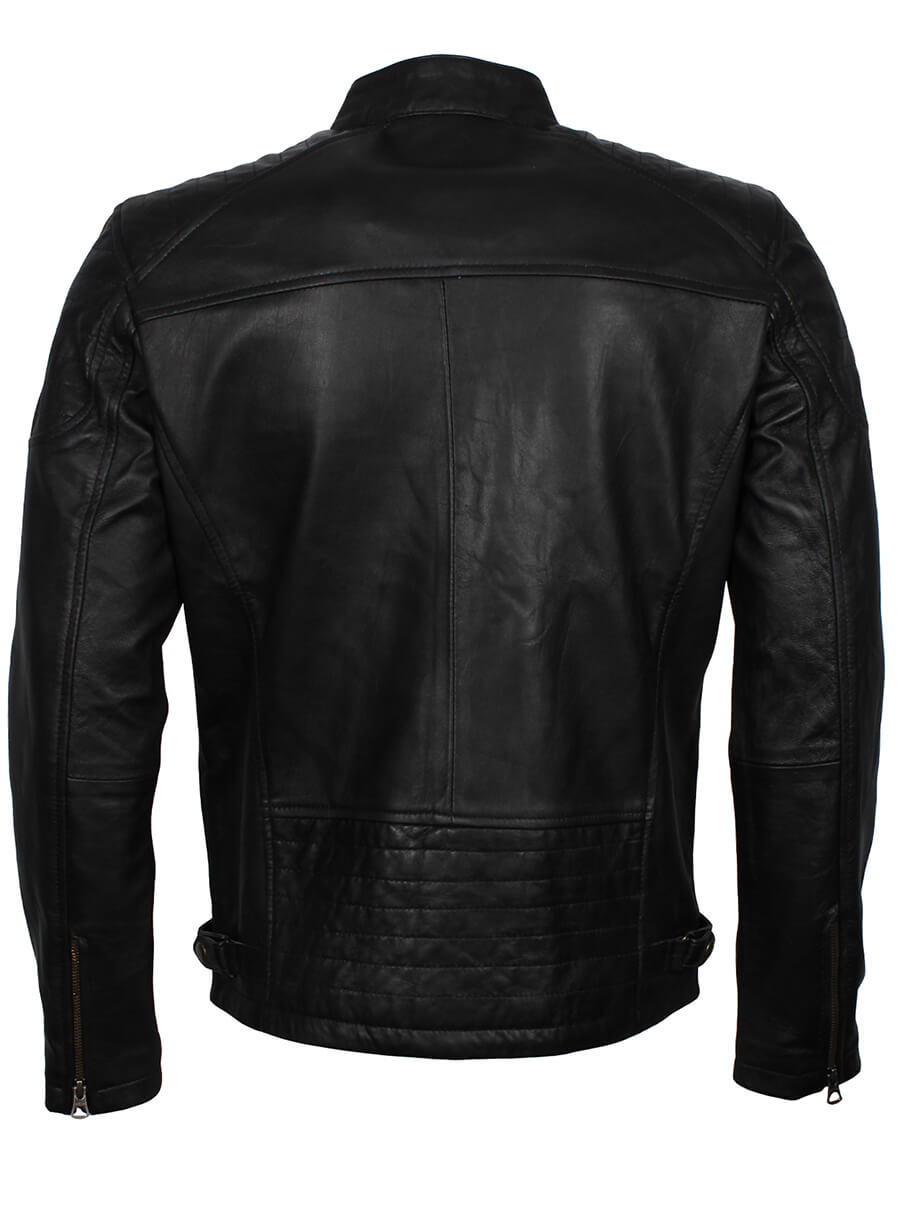 Men's Black Leather Quilted Jacket