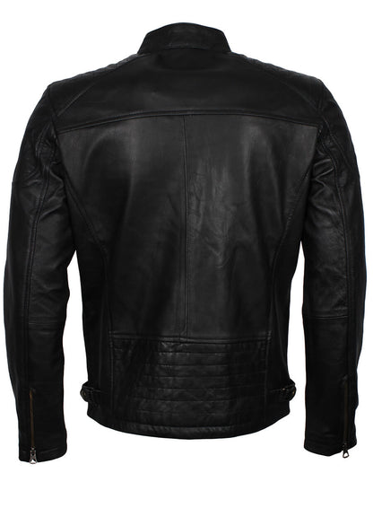 Men's Black Leather Quilted Jacket