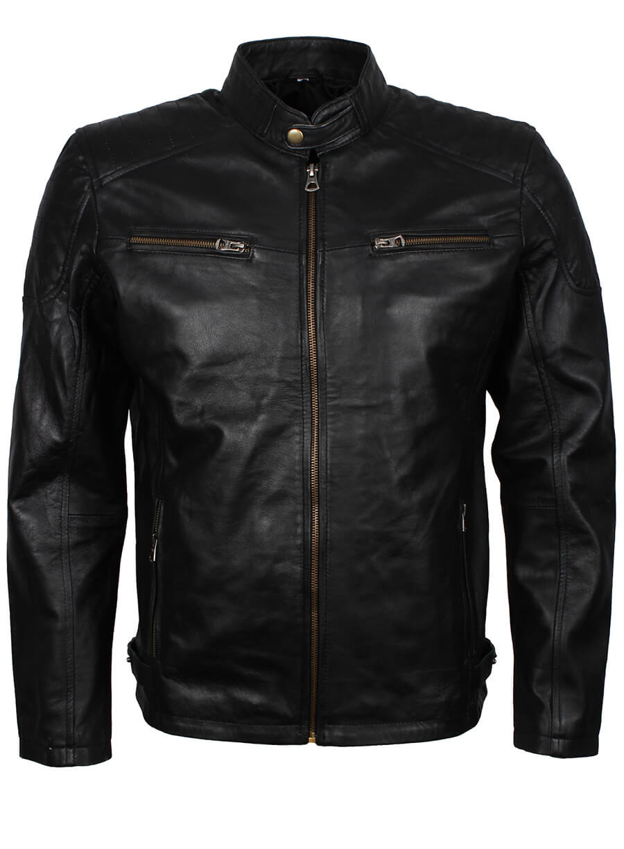 Men's Black Leather Quilted Jacket