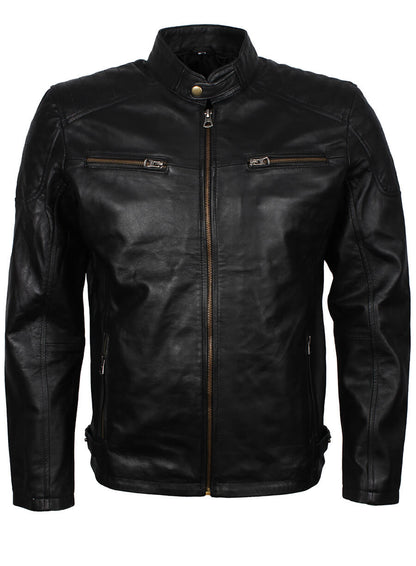 Men's Black Leather Quilted Jacket