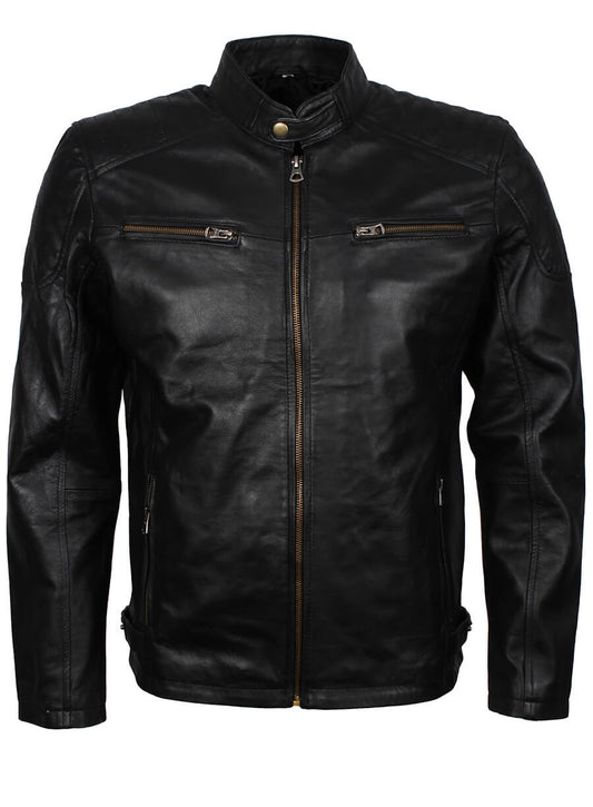 Men's Black Leather Quilted Jacket