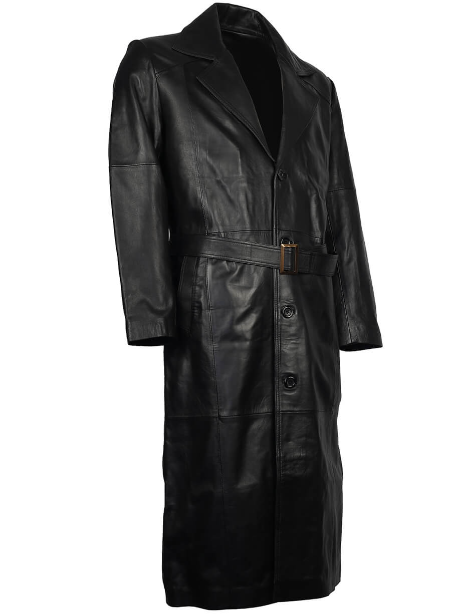 Men's Black Leather Trench Long Coat