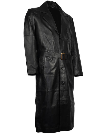 Men's Black Leather Trench Long Coat
