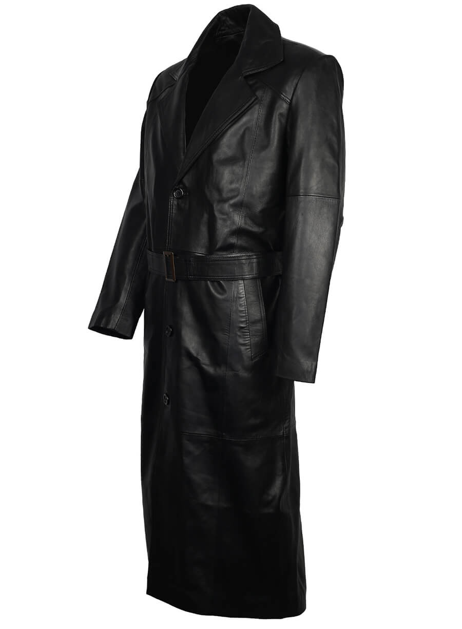 Men's Black Leather Trench Long Coat