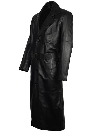 Men's Black Leather Trench Long Coat