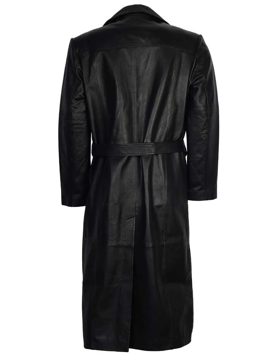 Men's Black Leather Trench Long Coat