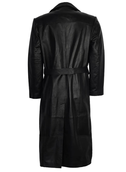 Men's Black Leather Trench Long Coat