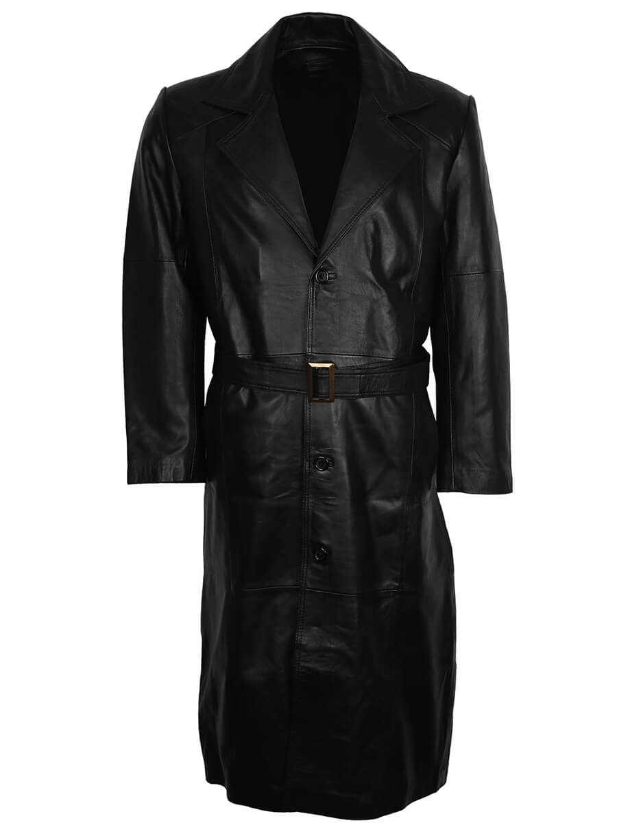 Men's Black Leather Trench Long Coat
