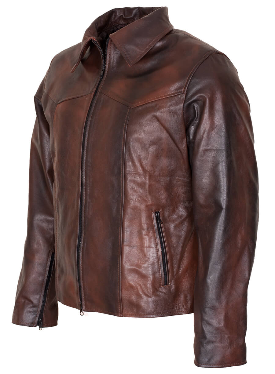 Men's Cafe Racer Antique Brown Leather Jacket