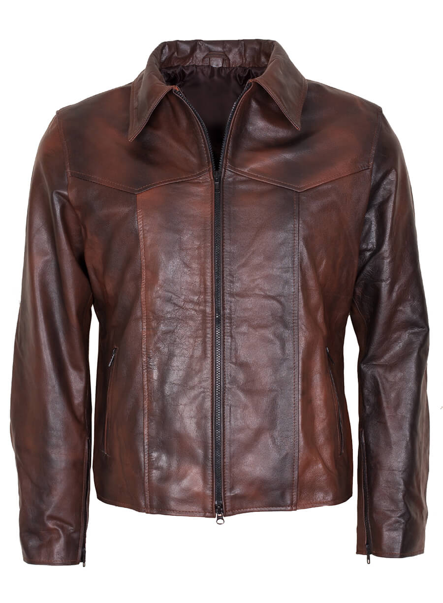 Men's Cafe Racer Antique Brown Leather Jacket
