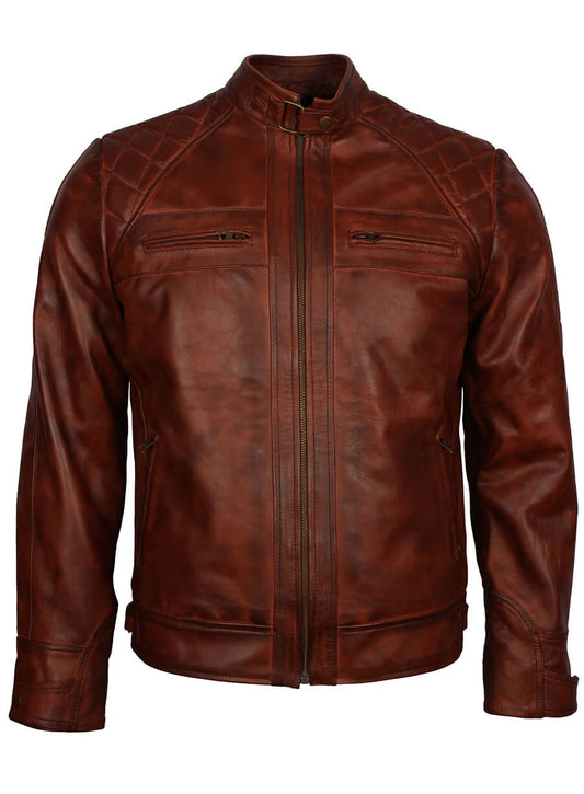 Mens Crocodile Brown Biker Leather Jacket