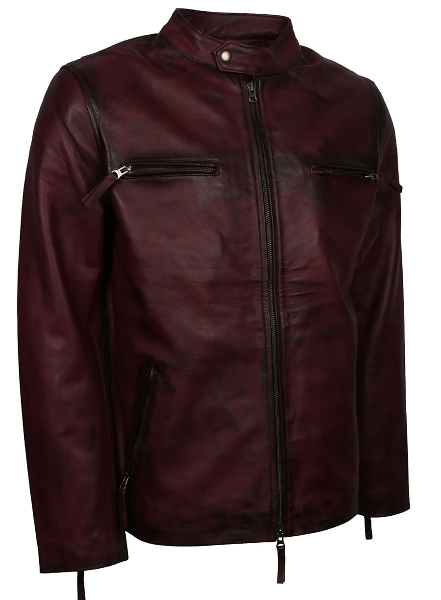 Men's Maroon Biker Genuine Leather Jacket