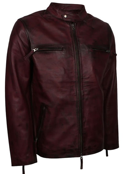 Men's Maroon Biker Genuine Leather Jacket