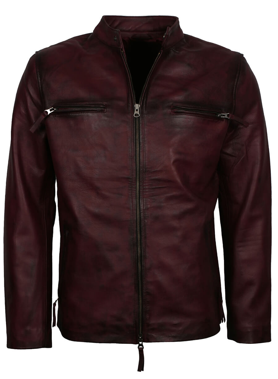 Men's Maroon Biker Genuine Leather Jacket