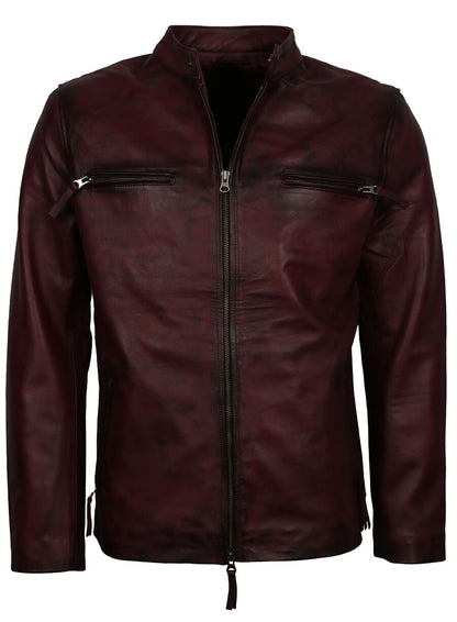 Men's Maroon Biker Genuine Leather Jacket