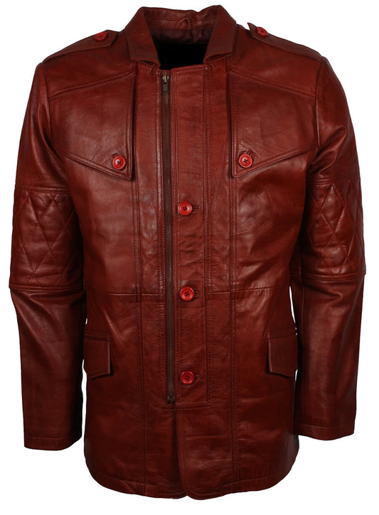 Men's Military Brown Leather Coat