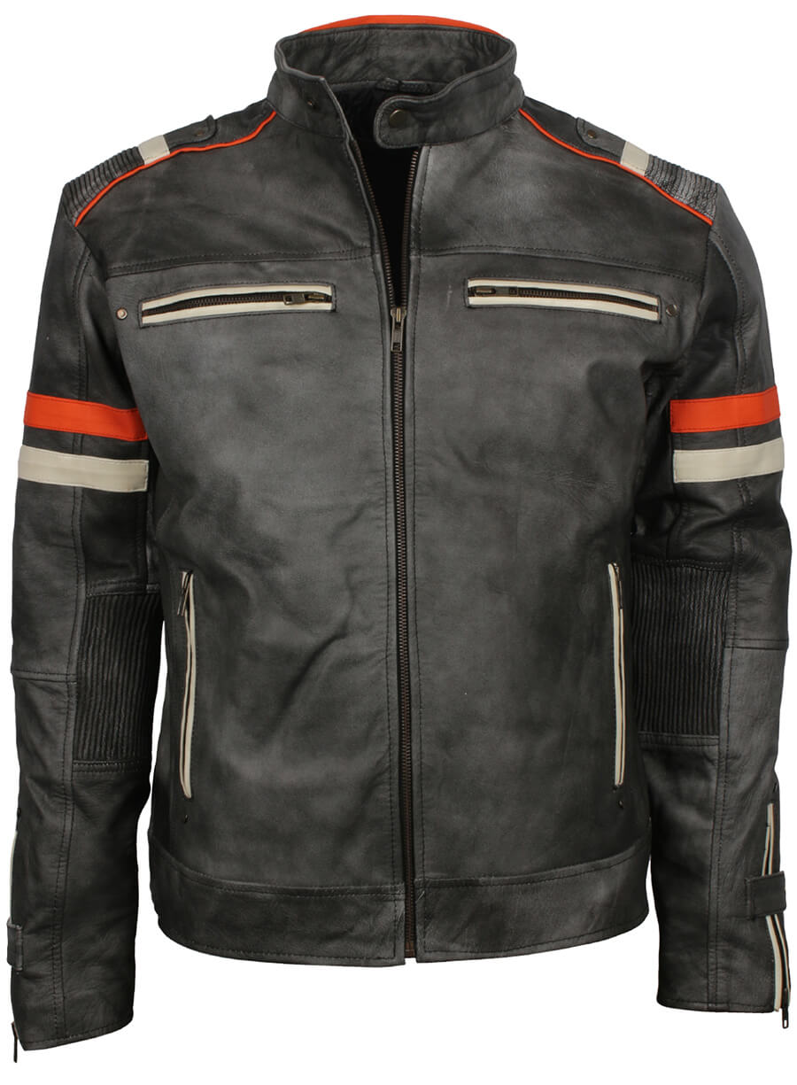 Men's Retro Grey Distressed Leather Jacket