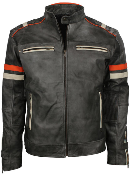 Men's Retro Grey Distressed Leather Jacket