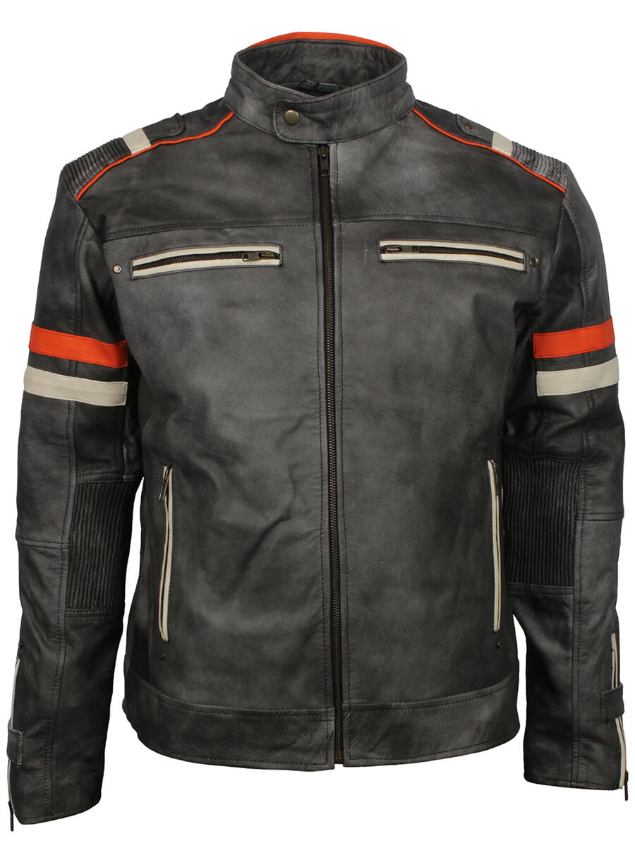 Men's Retro Grey Distressed Leather Jacket