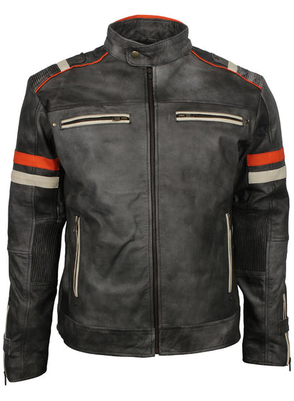 Men's Retro Grey Distressed Leather Jacket