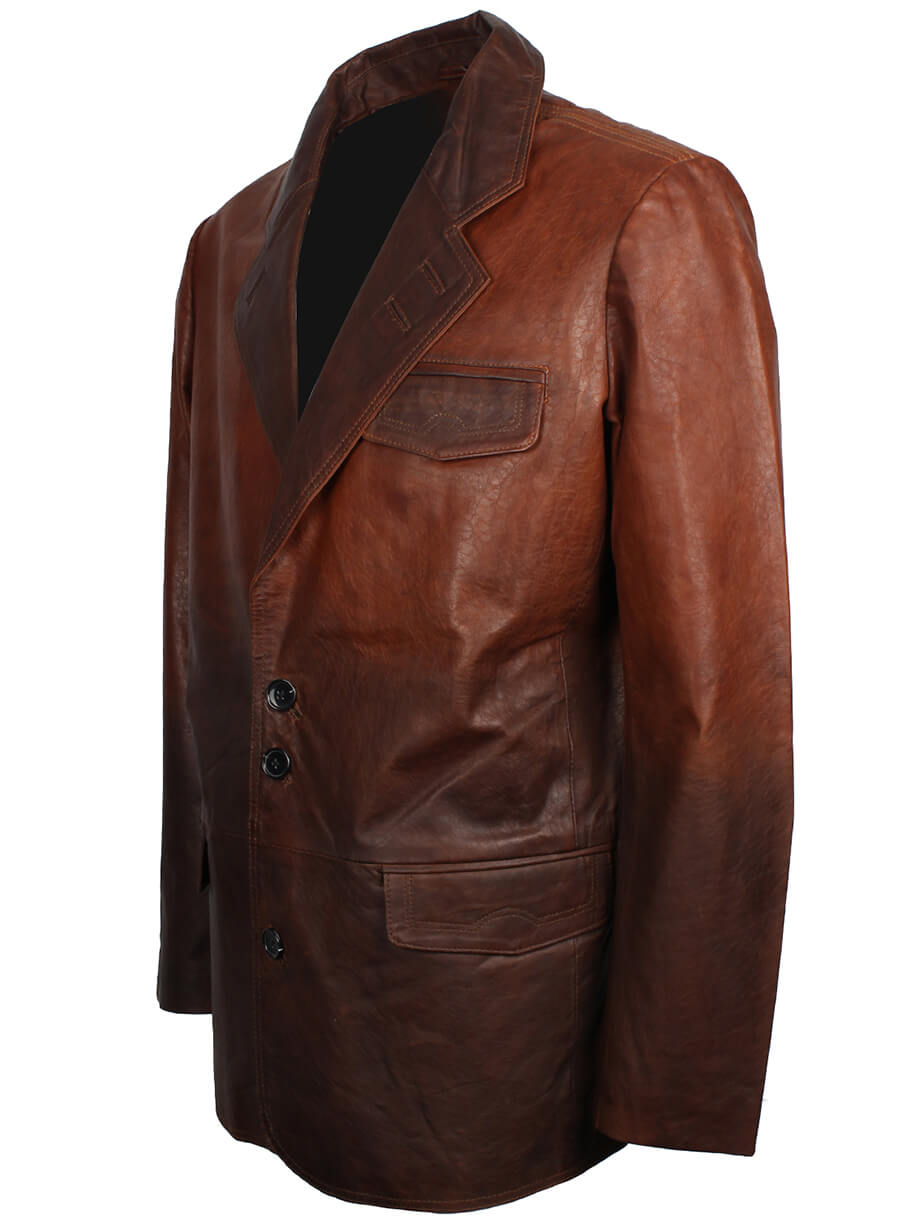 Men's Two Tone Brown Leather Blazer