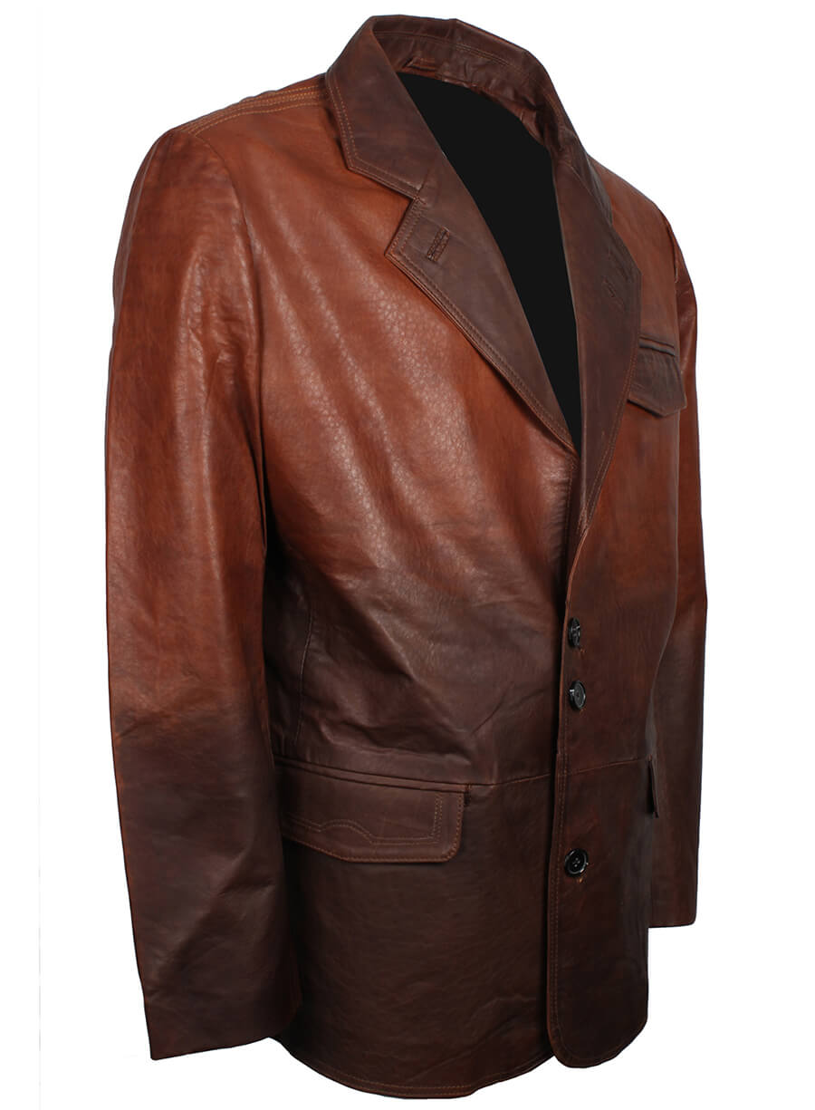 Men's Two Tone Brown Leather Blazer