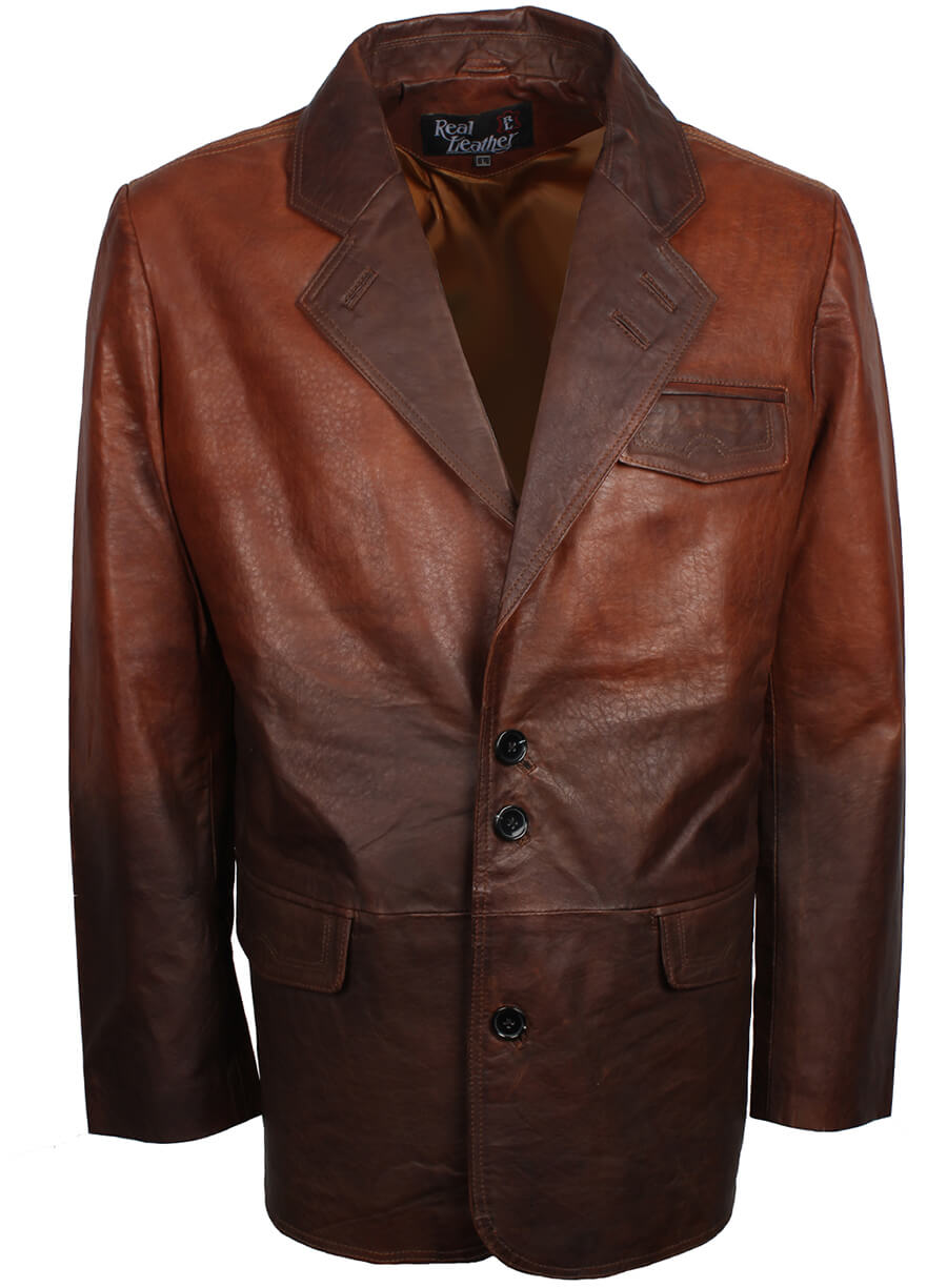 Men's Two Tone Brown Leather Blazer