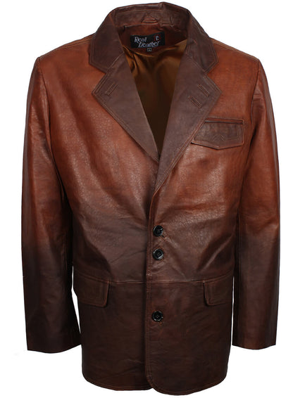 Men's Two Tone Brown Leather Blazer